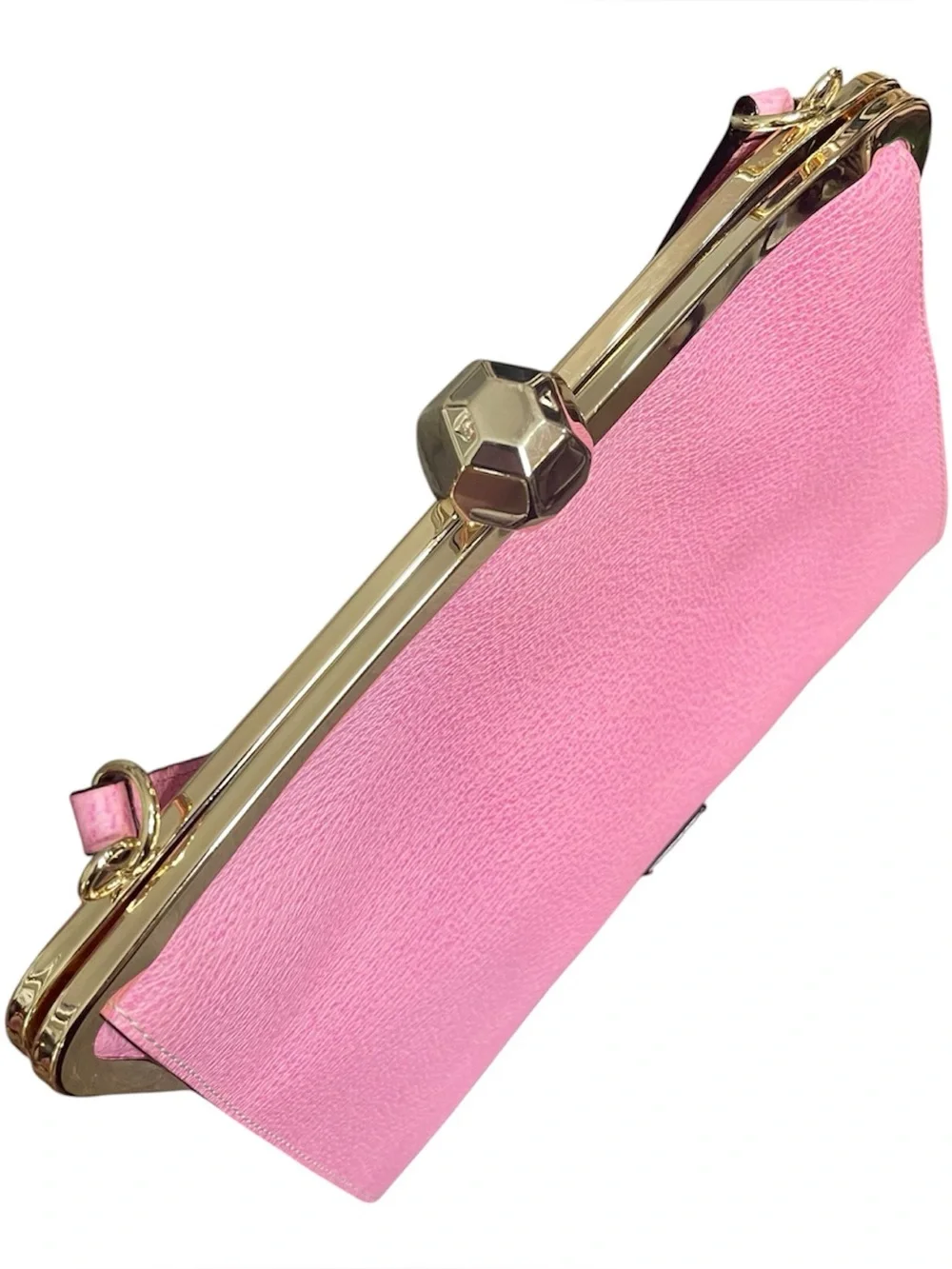 Frances Valentine Pink Pebbled Leather Top Handle Jackie Frame Satchel w Geodome